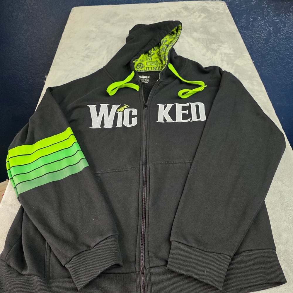 Wicked Musical Adult Jacket Sz L Black Green Full Zip Hoodie Embroidered